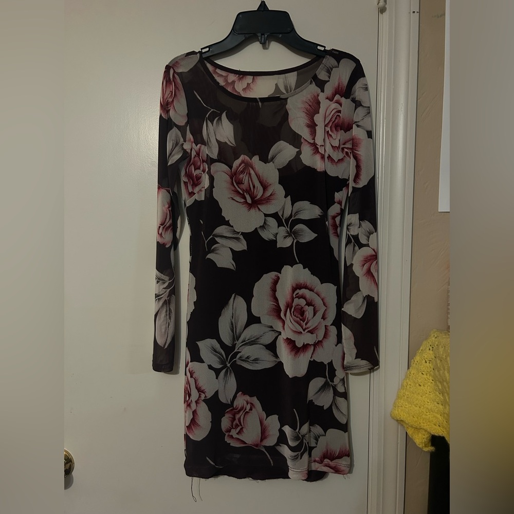 Floral Brown and Pink Mini Dress